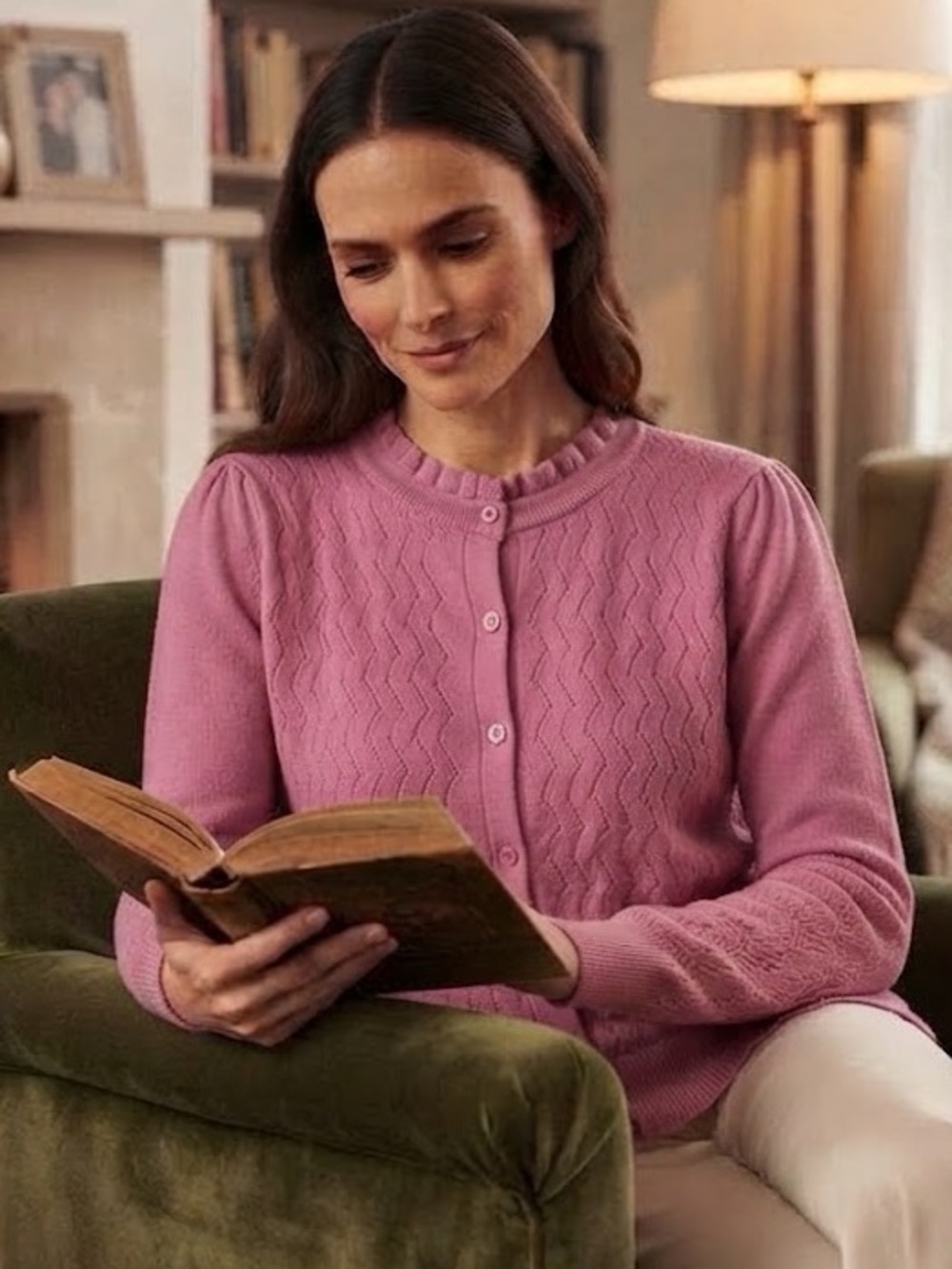 French Connection Raspberry Pink Textured Knit Button Up Cardigan Pullover